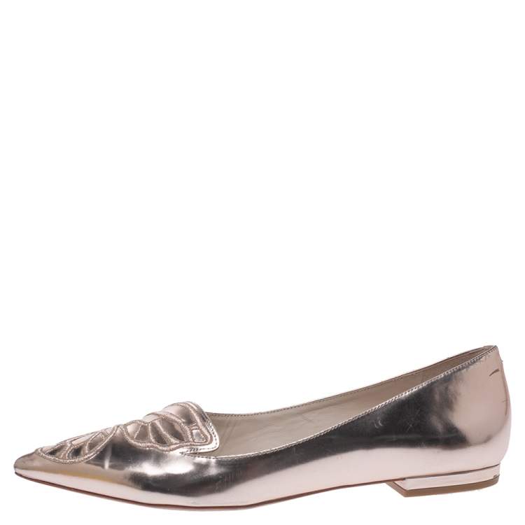 Pre Owned Sophia Webster Metallic Rose Gold Leather Bibi Butterfly Pointed Toe Ballet Flats Size 39