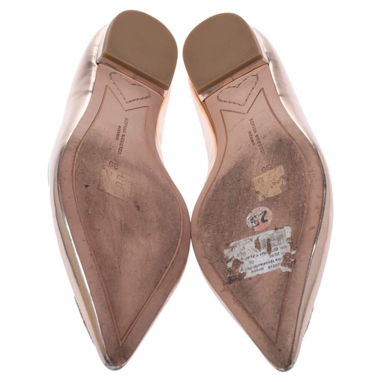 Pre Owned Sophia Webster Metallic Rose Gold Leather Bibi Butterfly Pointed Toe Ballet Flats Size 39