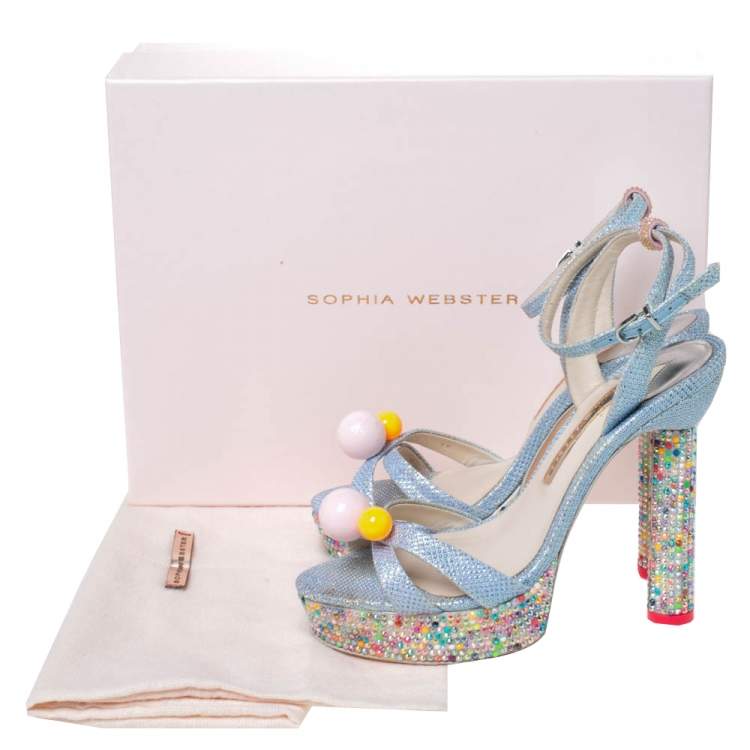 مملوكة مسبقًا Sophia Webster Blue Glitter Fabric Loren Dreamy Crystal Embellished Platform Sandals Size 37.5