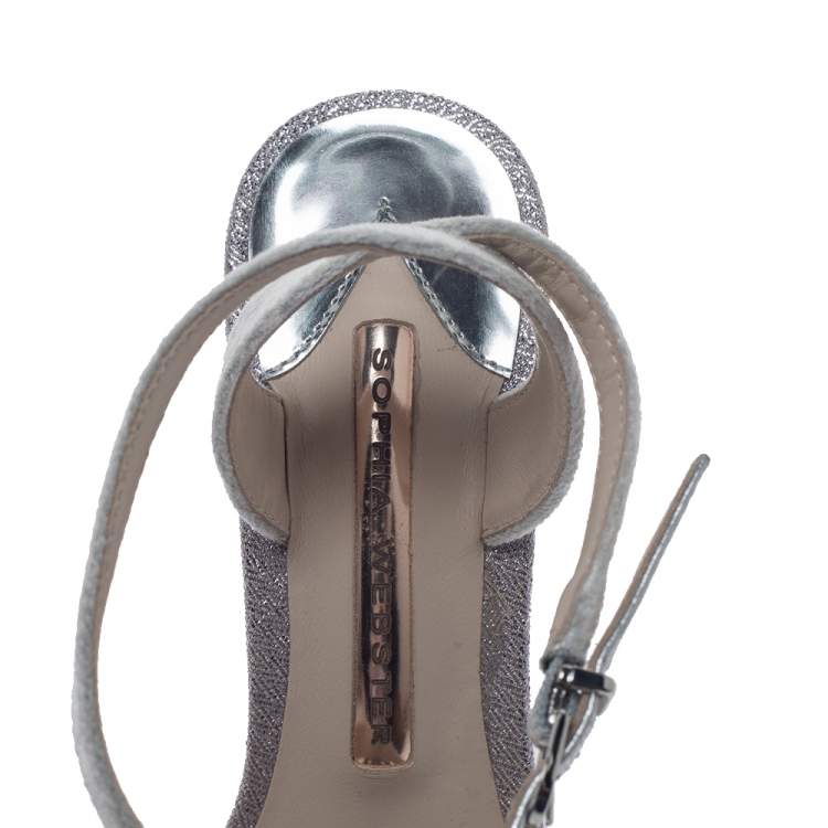 مملوكة مسبقًا Sophia Webster Silver Velvet Glacia Embellished Platform Ankle Strap Sandals Size 35.5