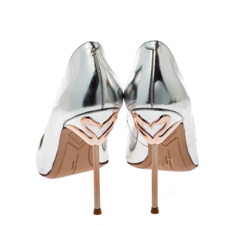 Pre Owned Sophia Webster Metallic Silver Leather Coco Flamingo Pointed Toe Pumps Size 40.5
