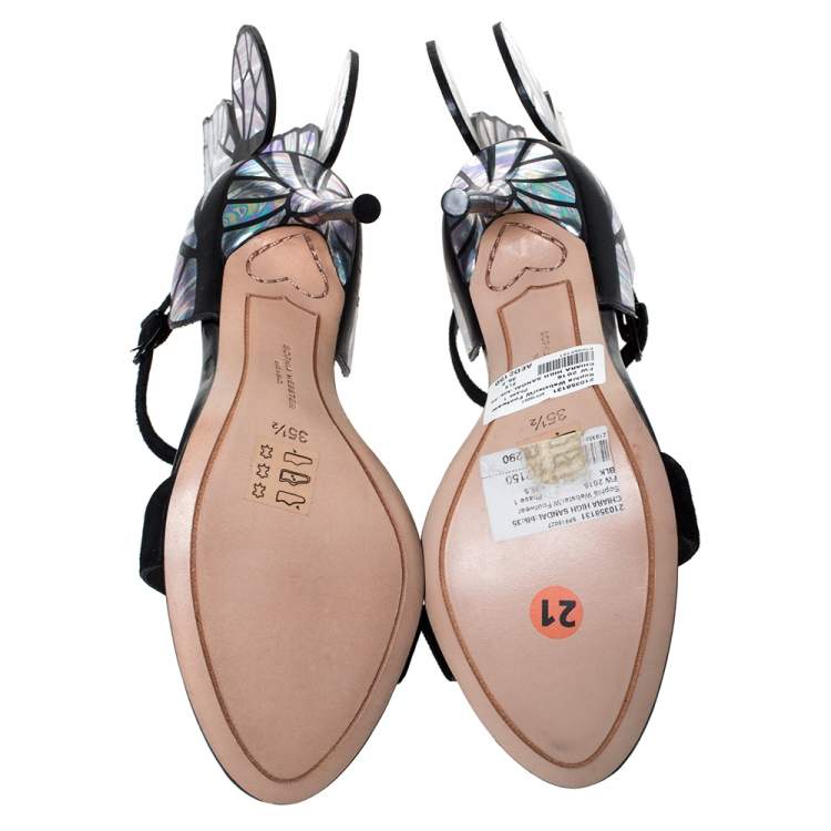 Pre Owned Sophia Webster Multicolor Holographic Leather and Black Suede Chiara Butterfly Ankle Strap Sandals Size 35.5