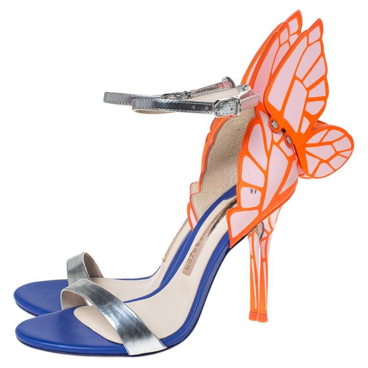 Pre Owned Sophia Webster Multicolor Silver Leather Chiara Butterfly Ankle Strap Sandals Size 36