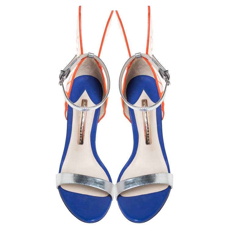 Pre Owned Sophia Webster Multicolor Silver Leather Chiara Butterfly Ankle Strap Sandals Size 36
