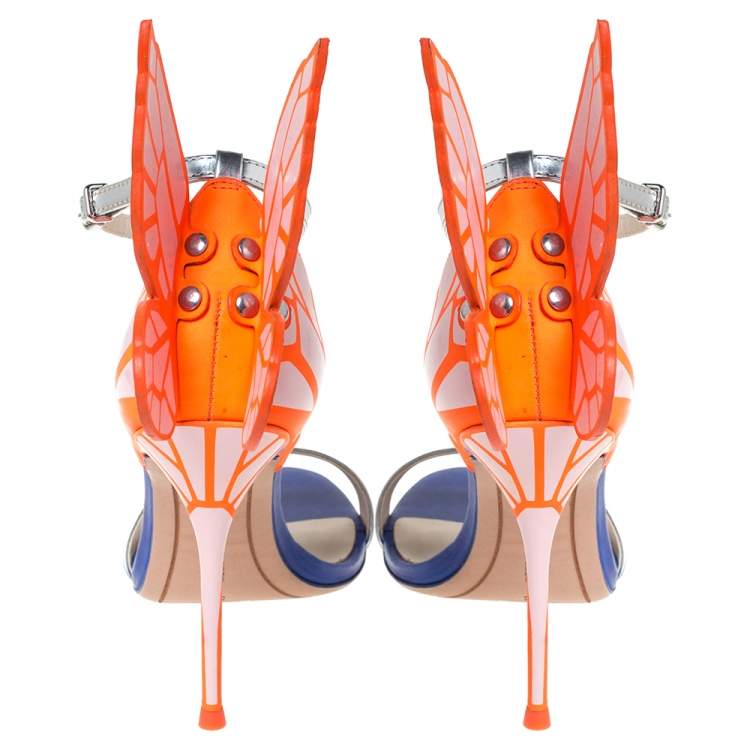Pre Owned Sophia Webster Multicolor Silver Leather Chiara Butterfly Ankle Strap Sandals Size 36