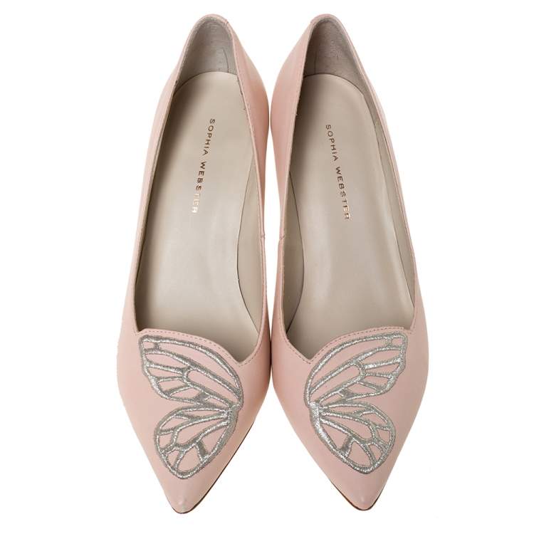 Pre Owned Sophia Webster Light Pink/Silver Leather Bibi Butterfly Pointed Toe Pumps Size 38.5