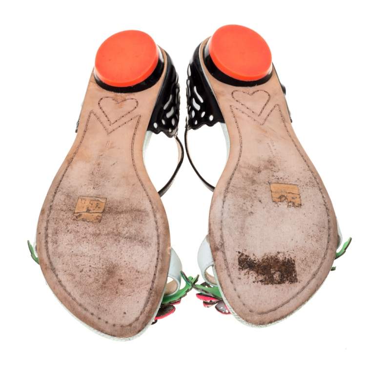 Pre Owned Sophia Webster Multicolor Patent And Leather Lilico Underwater Floral Embellished Flat Sandals Size 40