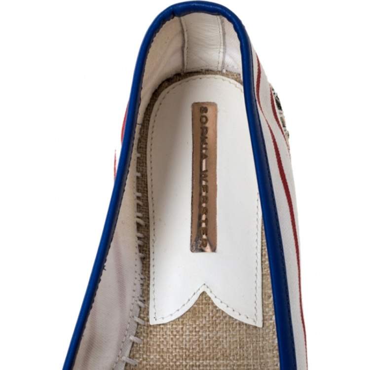 Pre Owned Sophia Webster Multicolor Striped Canvas Platform Espadrille Flats Size 38