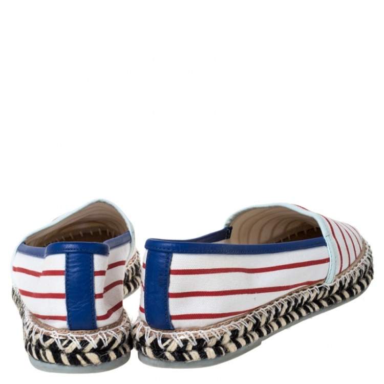 Pre Owned Sophia Webster Multicolor Striped Canvas Platform Espadrille Flats Size 38