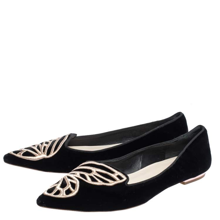 Pre Owned Sophia Webster Black Embroidered Velvet Bibi Butterfly Pointed Toe Ballet Flats Size 41
