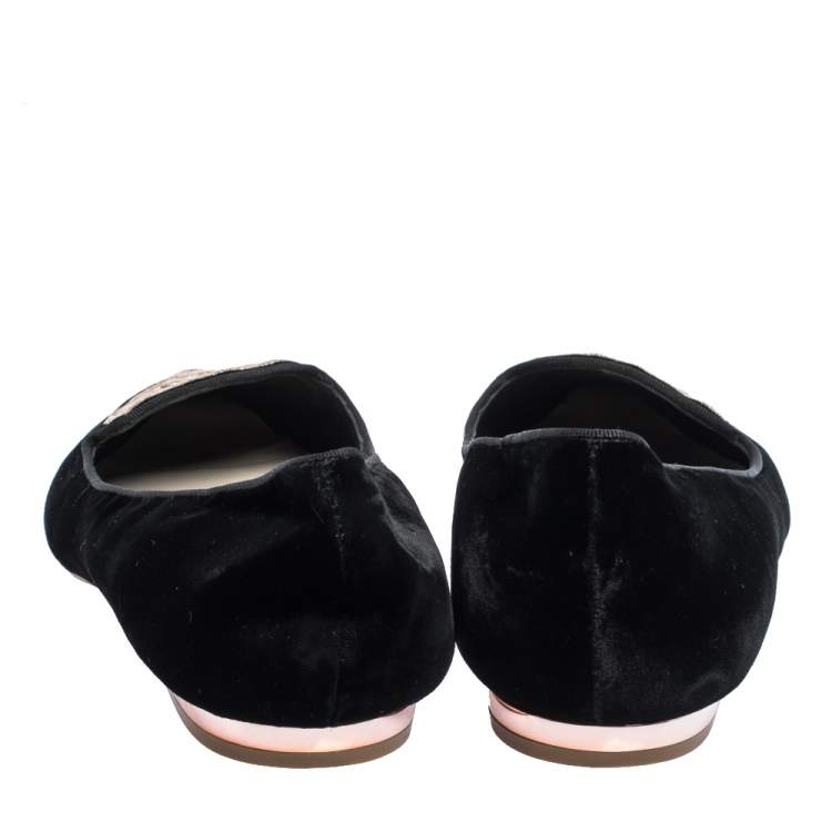 Pre Owned Sophia Webster Black Embroidered Velvet Bibi Butterfly Pointed Toe Ballet Flats Size 41