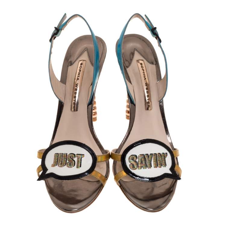 مملوكة مسبقًا Sophia Webster Metallic Multicolor Leather "Just Saying" Slingback Sandals Size 39