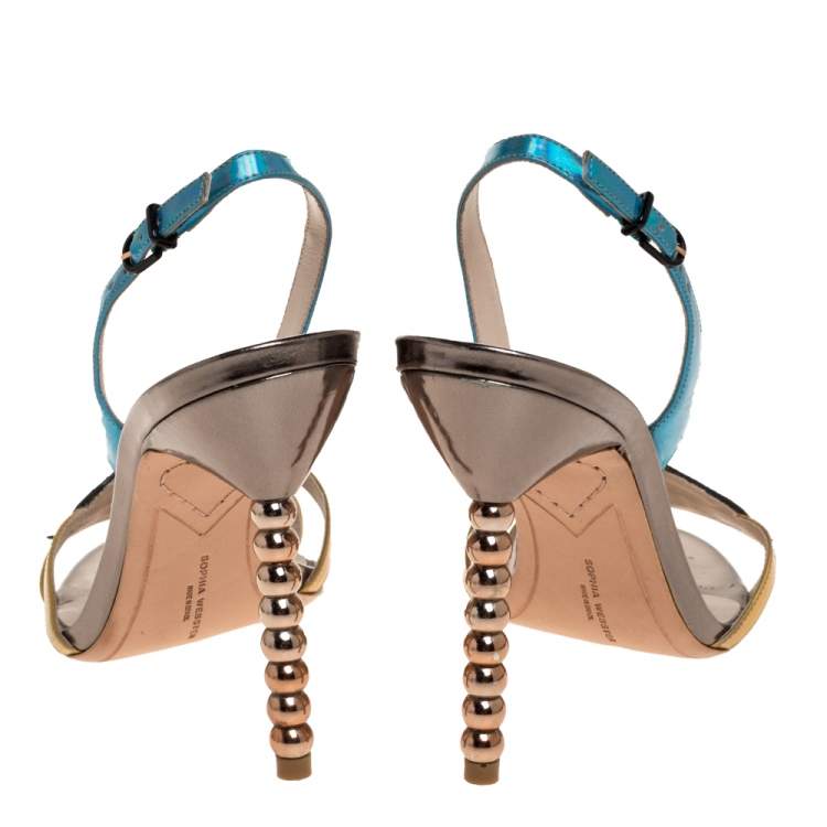 مملوكة مسبقًا Sophia Webster Metallic Multicolor Leather "Just Saying" Slingback Sandals Size 39