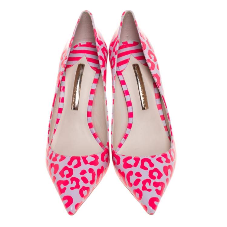 Pre Owned Sophia Webster Lilac and Neon Pink Stripe And Leopard Print Lola Pointed Toe Pumps Size 39