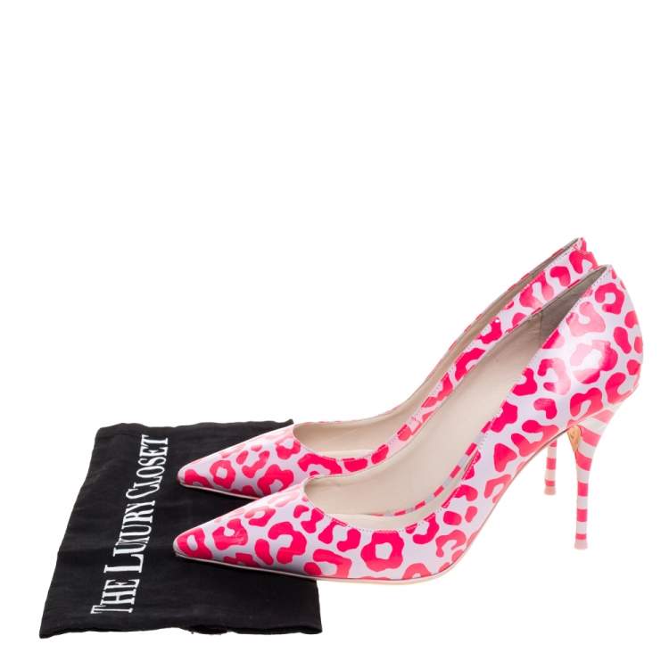 Pre Owned Sophia Webster Lilac and Neon Pink Stripe And Leopard Print Lola Pointed Toe Pumps Size 39