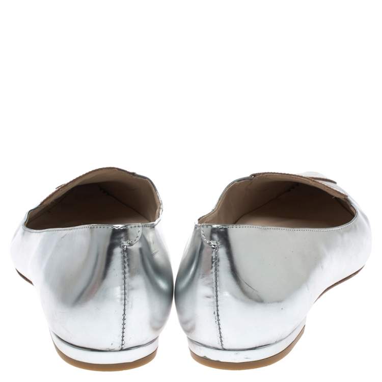 Pre Owned Sophia Webster Metallic Silver Leather Bibi Butterfly Pointed Toe Ballet Flats Size 37.5