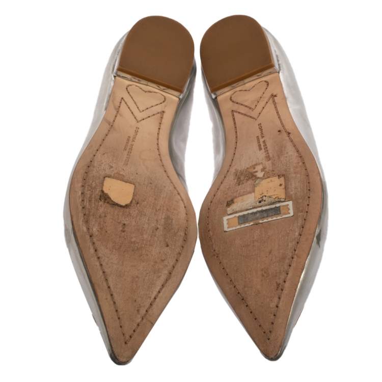 Pre Owned Sophia Webster Silver Leather Bibi Butterfly Ballet Flats Size 39
