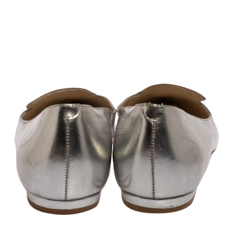 Pre Owned Sophia Webster Silver Leather Bibi Butterfly Ballet Flats Size 39