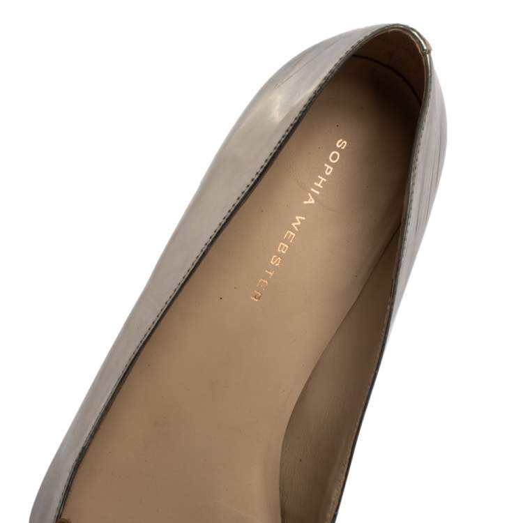Pre Owned Sophia Webster Silver Leather Bibi Butterfly Ballet Flats Size 39