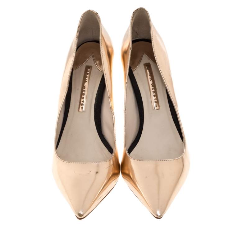 Pre Owned Sophia Webster Metallic Rose Gold Leather Coco Flamingo Pointed Toe Pumps Size 39
