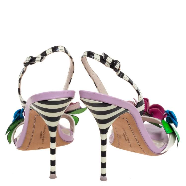 Pre Owned Sophia Webster Multicolor Patent Leather And Leather Lilico Floral Embellished Slingback Sandals Size 37