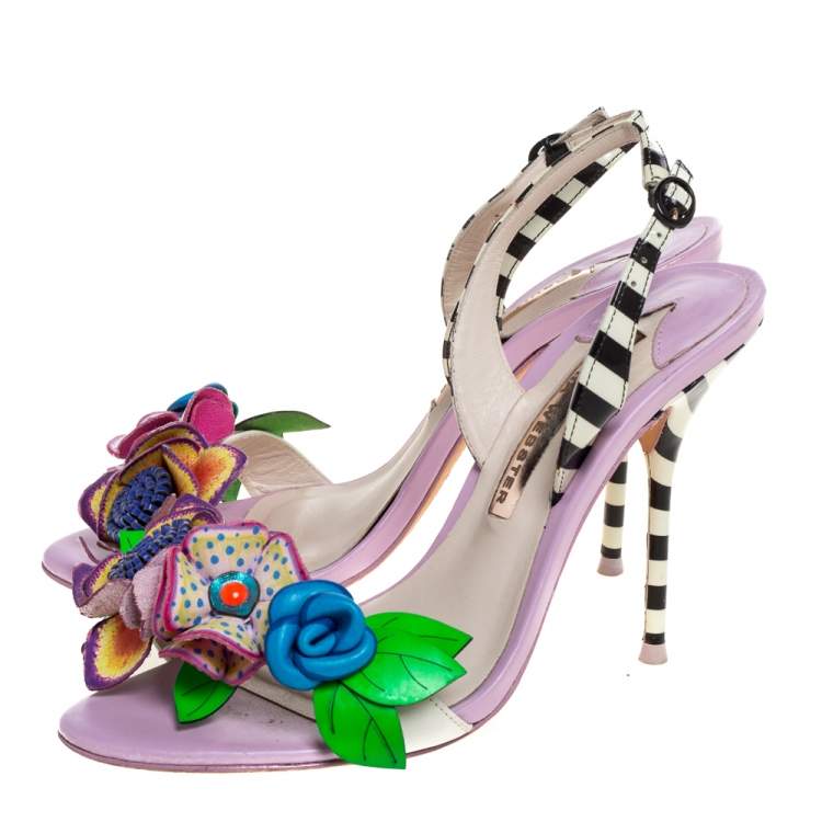 Pre Owned Sophia Webster Multicolor Patent Leather And Leather Lilico Floral Embellished Slingback Sandals Size 37