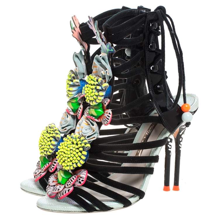 Pre Owned Sophia Webster Multicolor Patent Leather and Suede Lilico Underwater Ankle Wrap Sandals Size 35.5
