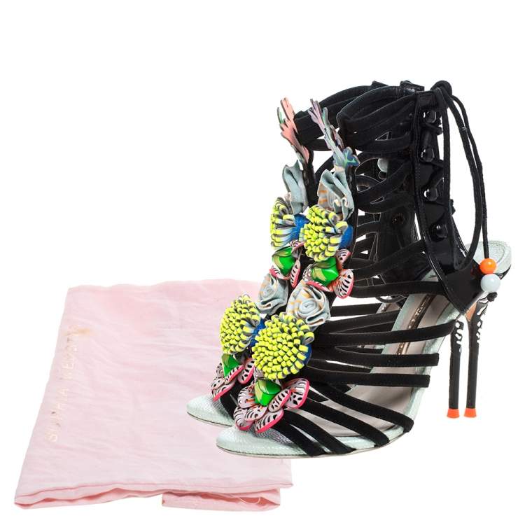 Pre Owned Sophia Webster Multicolor Patent Leather and Suede Lilico Underwater Ankle Wrap Sandals Size 35.5
