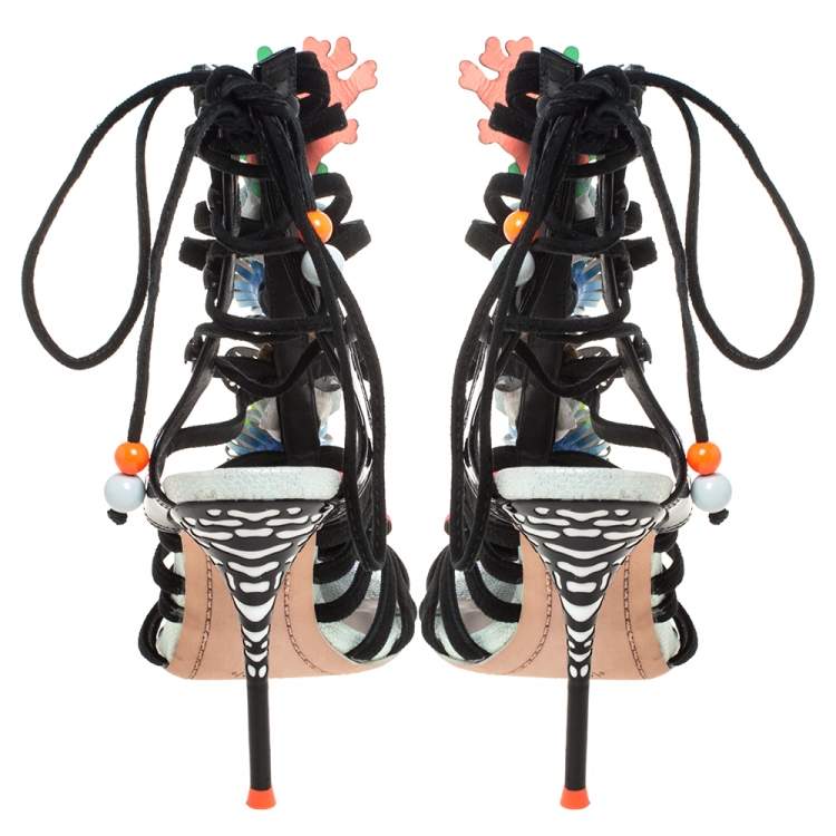 Pre Owned Sophia Webster Multicolor Patent Leather and Suede Lilico Underwater Ankle Wrap Sandals Size 35.5
