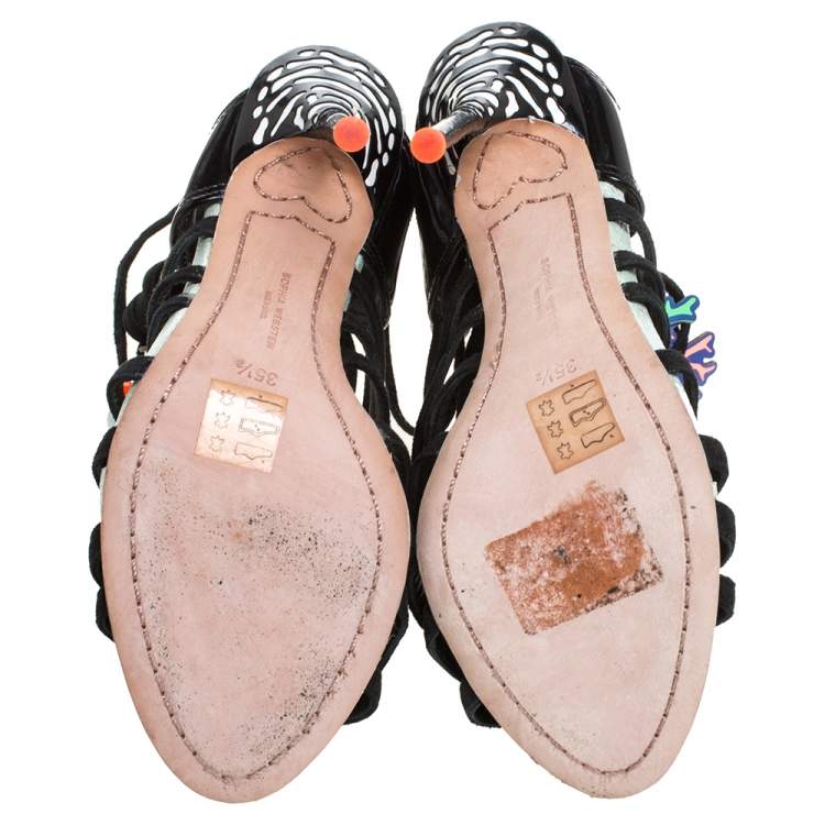 Pre Owned Sophia Webster Multicolor Patent Leather and Suede Lilico Underwater Ankle Wrap Sandals Size 35.5
