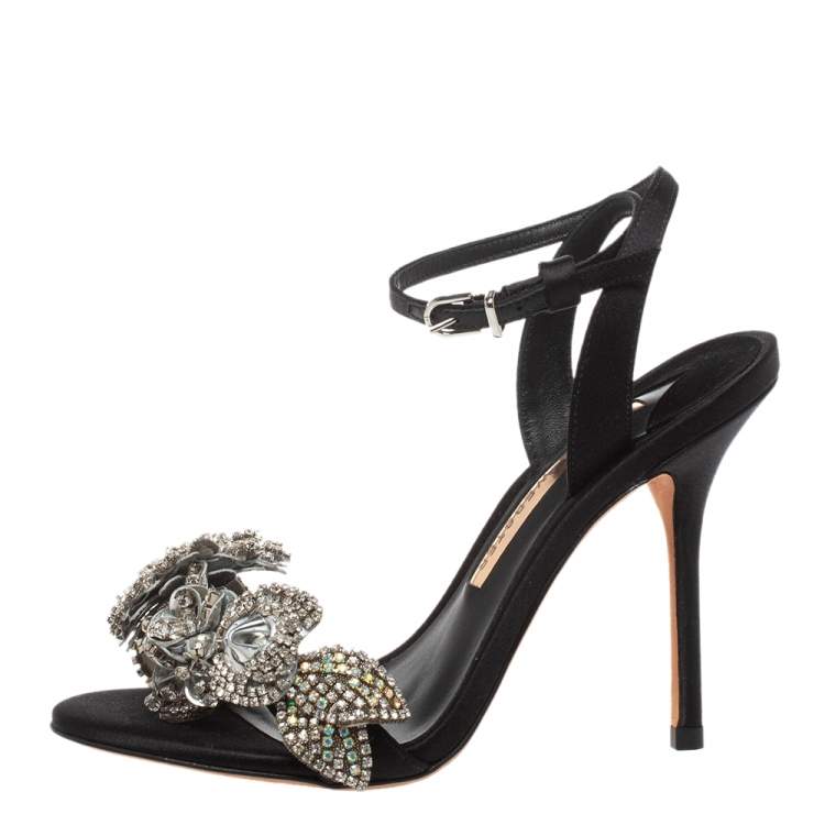 Pre Owned Sophia Webster Black Satin Lilico Crystal Embellished Sandals Size 35.5