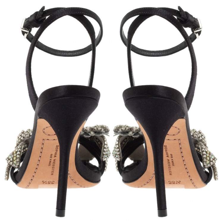 Pre Owned Sophia Webster Black Satin Lilico Crystal Embellished Sandals Size 35.5