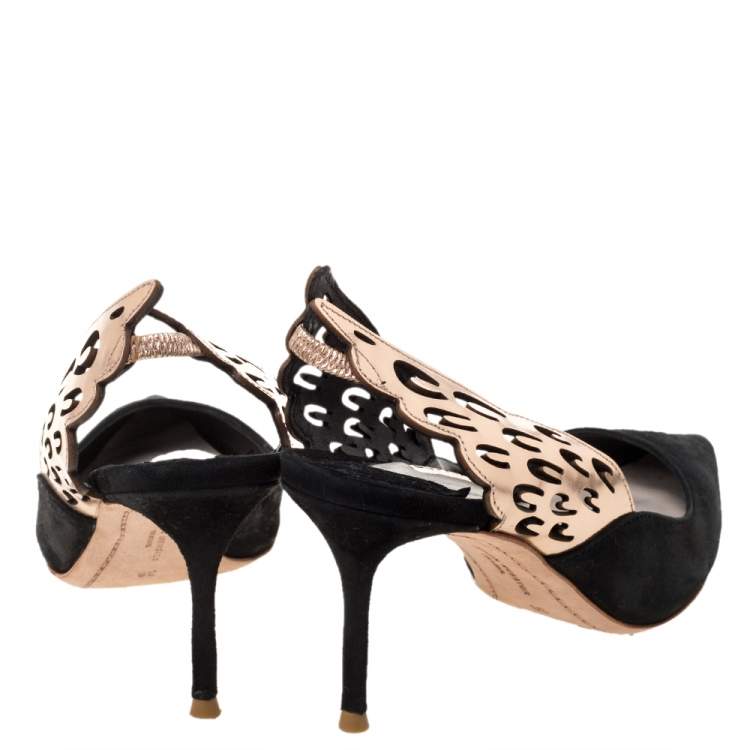 Pre Owned Sophia Webster Black Suede Angelo Slingback Pointed Toe Sandals Size 36