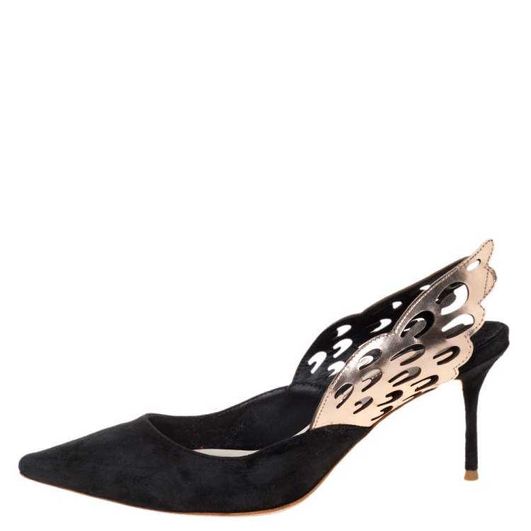 Pre Owned Sophia Webster Black Suede Angelo Slingback Pointed Toe Sandals Size 36