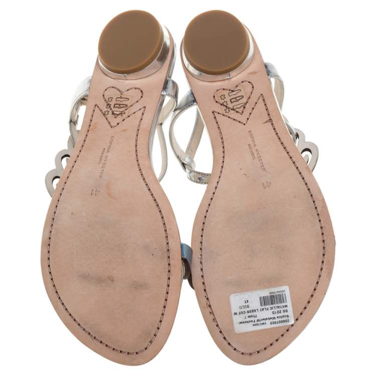 Pre Owned Sophia Webster Metallic Blue/Silver Leather Seraphina Angel Wing Flats Size 41