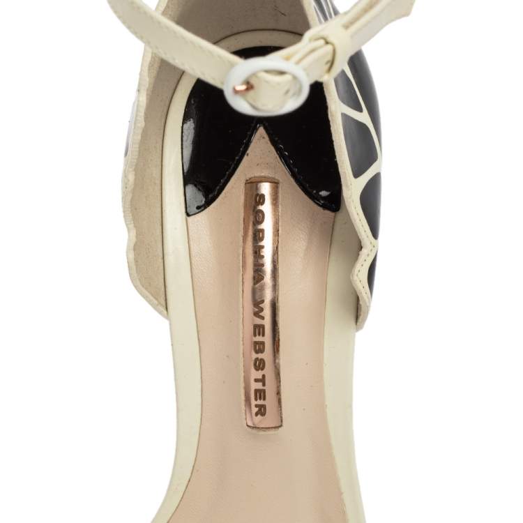 مملوكة مسبقًا Sophia Webster Black/White Patent Leather and Leather Chiara Butterfly Wing Open Toe Sandals Size 39.5