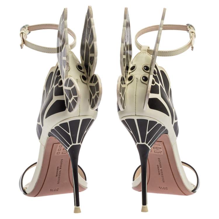 مملوكة مسبقًا Sophia Webster Black/White Patent Leather and Leather Chiara Butterfly Wing Open Toe Sandals Size 39.5