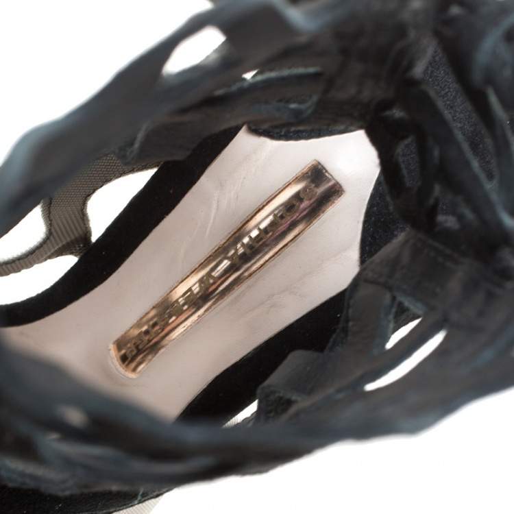 Pre Owned Sophia Webster Black Suede and Mesh Mila Cage Sandals Size 39.5