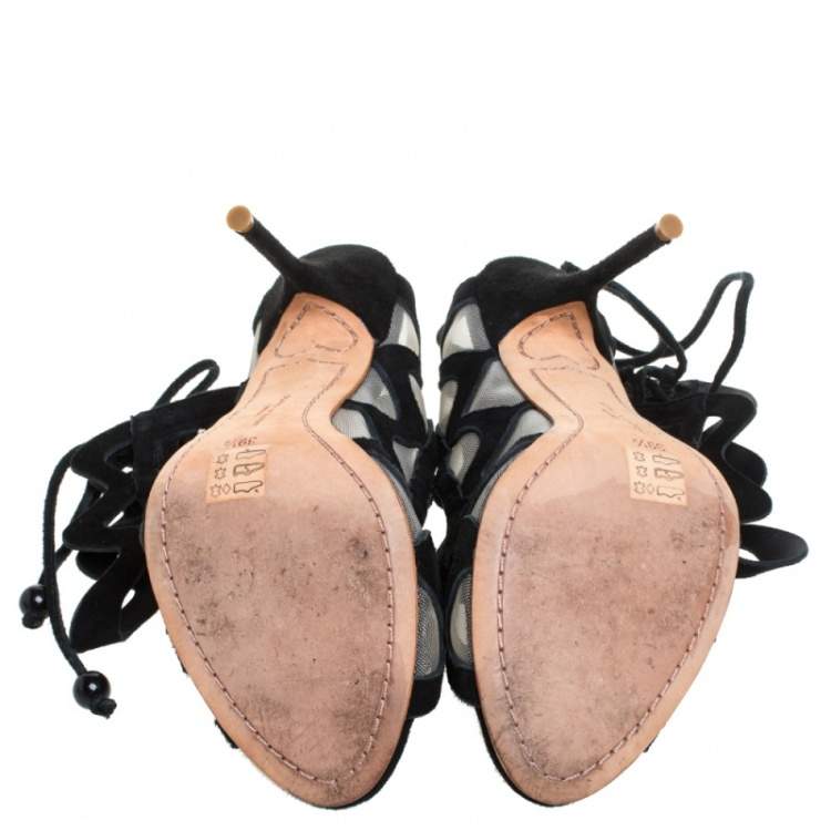 Pre Owned Sophia Webster Black Suede and Mesh Mila Cage Sandals Size 39.5