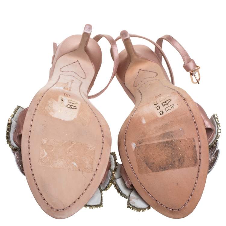 Pre Owned Sophia Webster Beige Satin And Glitter Flower Lilico Ankle Wrap Sandals Size 36