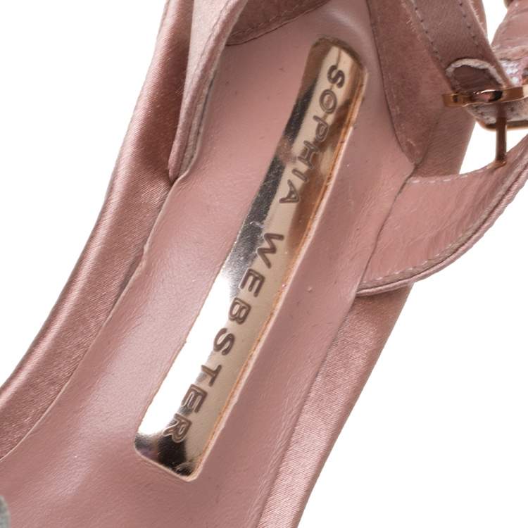 Pre Owned Sophia Webster Beige Satin And Glitter Flower Lilico Ankle Wrap Sandals Size 36
