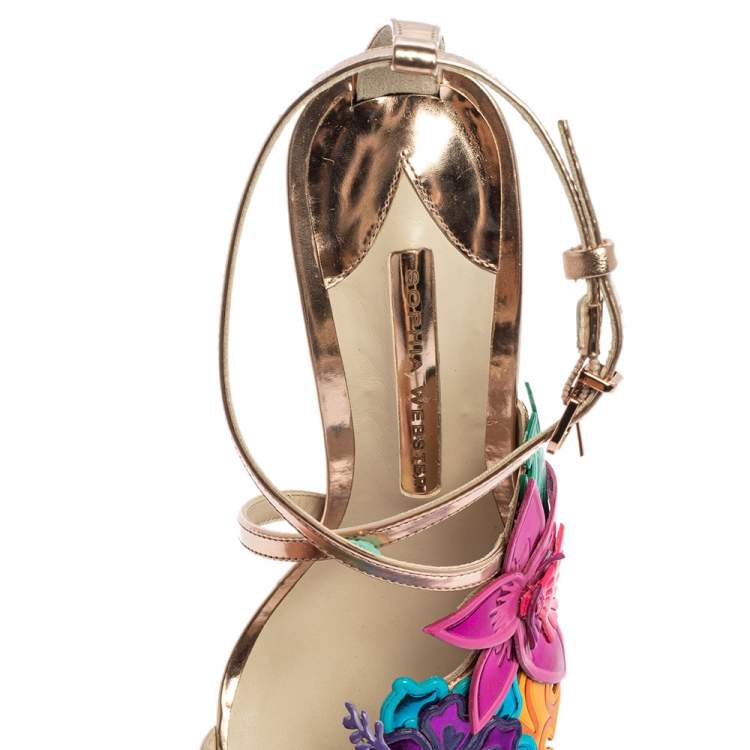 Pre Owned Sophia Webster Rose Gold Patent Leather Hula Floral Embellished Crisscross Sandals Size 37