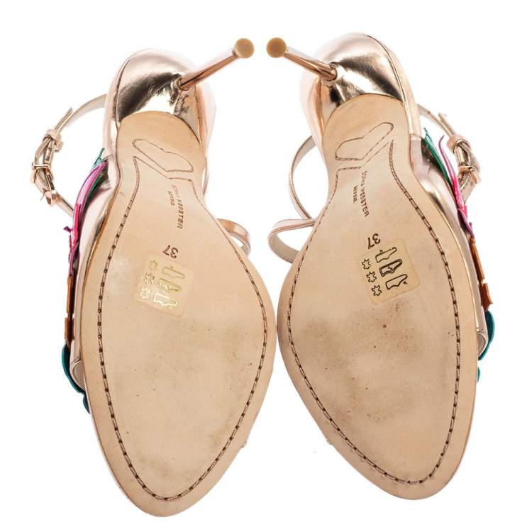 Pre Owned Sophia Webster Rose Gold Patent Leather Hula Floral Embellished Crisscross Sandals Size 37
