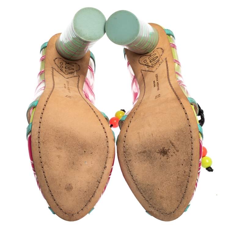 مملوكة مسبقًا Sophia Webster Multicolor PVC And Leather Trim Flamingo Ankle Wrap Sandals Size 37