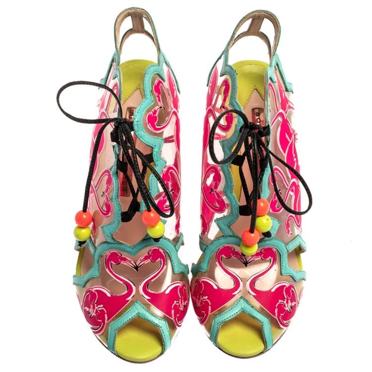 مملوكة مسبقًا Sophia Webster Multicolor PVC And Leather Trim Flamingo Ankle Wrap Sandals Size 37