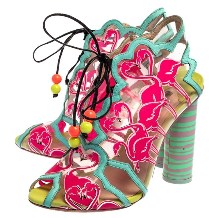 مملوكة مسبقًا Sophia Webster Multicolor PVC And Leather Trim Flamingo Ankle Wrap Sandals Size 37