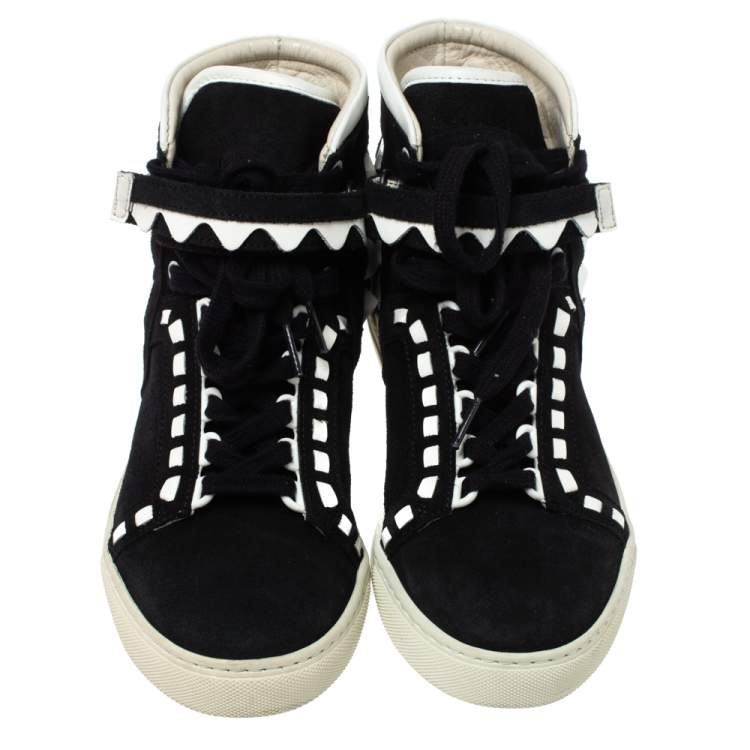 Pre Owned Sophia Webster Monochrome Suede and Patent Leather Riko High Top Sneakers Size 38.5
