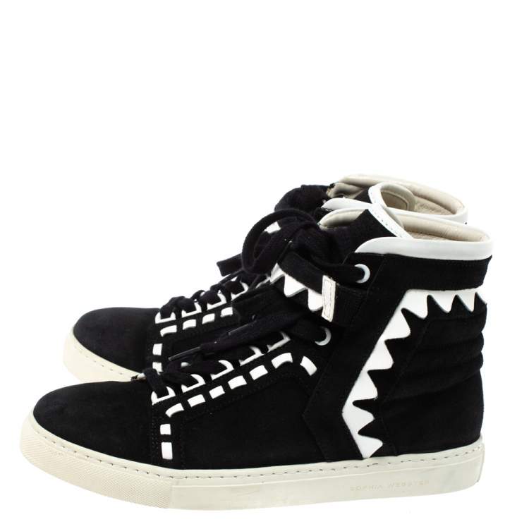 Pre Owned Sophia Webster Monochrome Suede and Patent Leather Riko High Top Sneakers Size 38.5