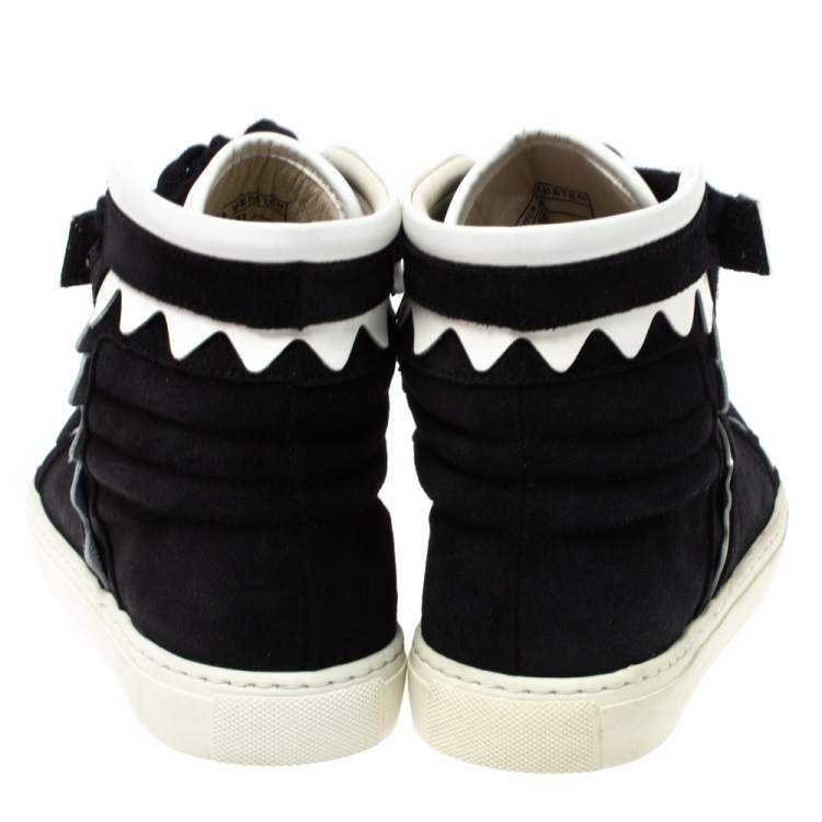 Pre Owned Sophia Webster Monochrome Suede and Patent Leather Riko High Top Sneakers Size 38.5