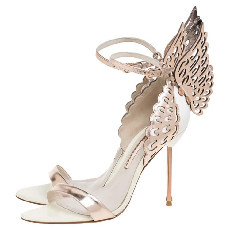 Pre Owned Sophia Webster Rose Gold Leather And White Evangeline Open Toe Sandals Size 38